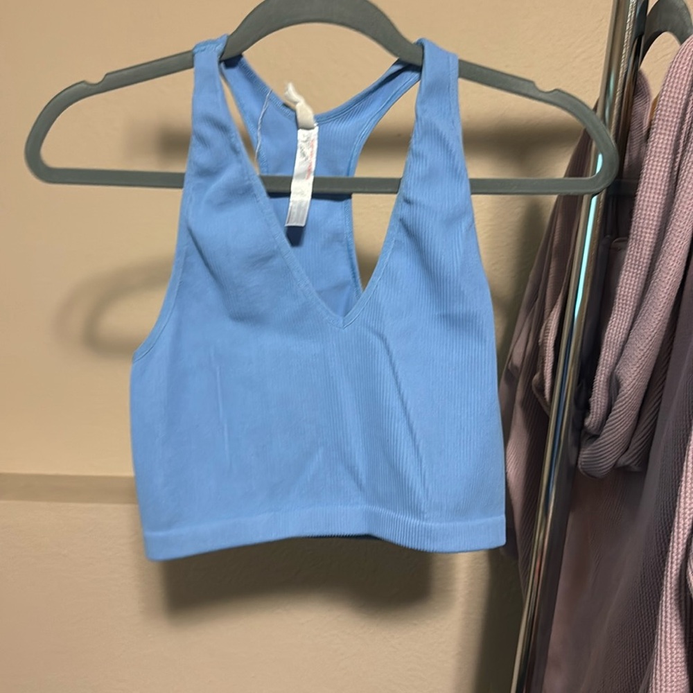 FP Movement Light Blue Cropped V Neck Tank
